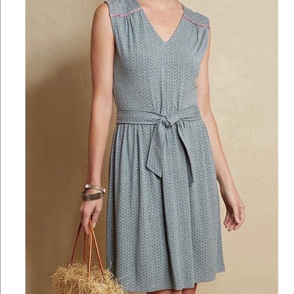 Matilda Jane grey green Slate Kate dot pink tie stretchy midi dress small